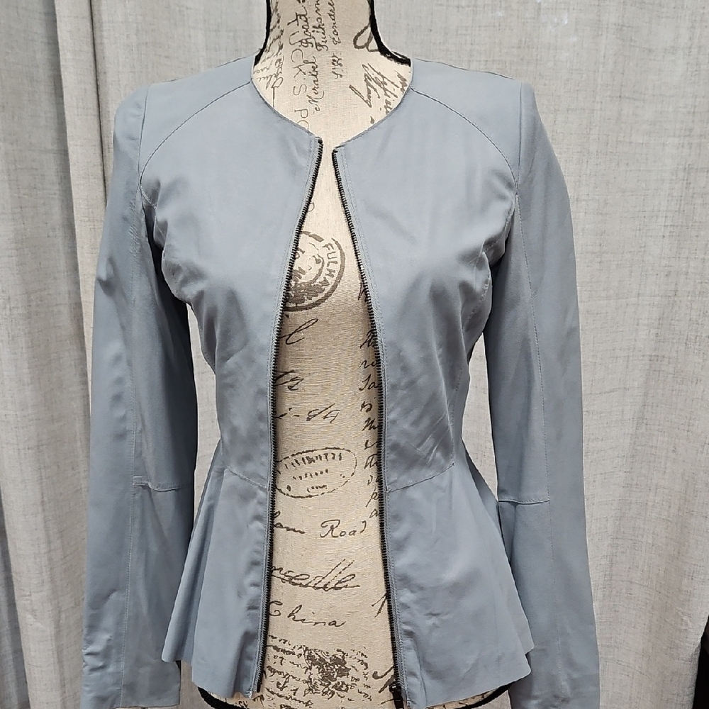 My Tribe Light Blue Leather And Silk Lined Women's Blazer, Gorg NWT